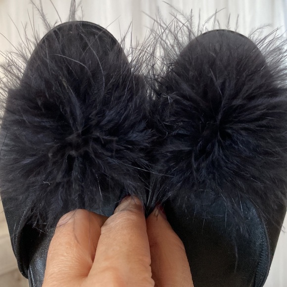 REDUCED! Victoria’s Secret satin/ostrich slippers - Picture 7 of 14